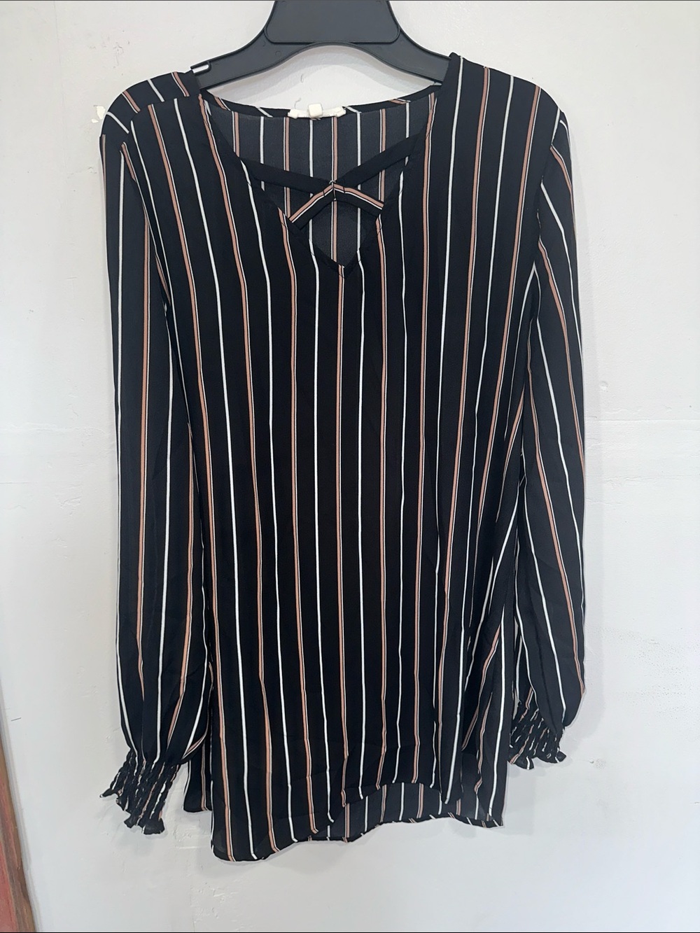 Maurices Black Blush & White Striped Long-Sleeve Blouse